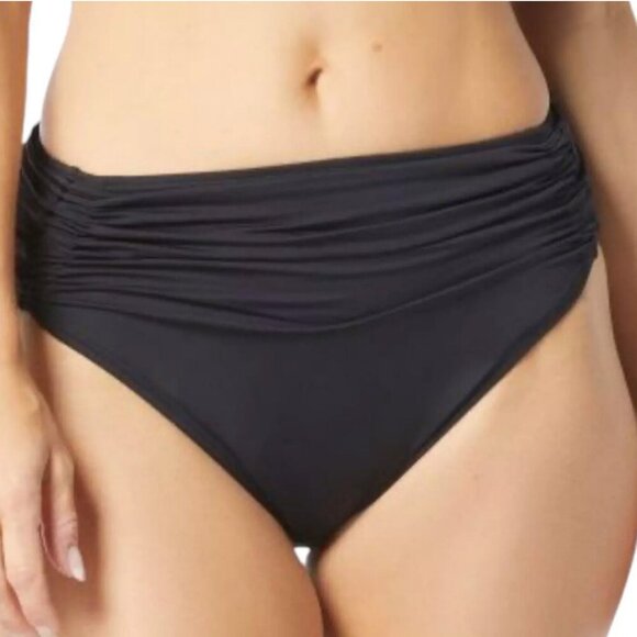 Carmen Marc Valvo Ruched Bikini Bottom Swimsuit Black Stretch Beach Pool - Picture 1 of 6